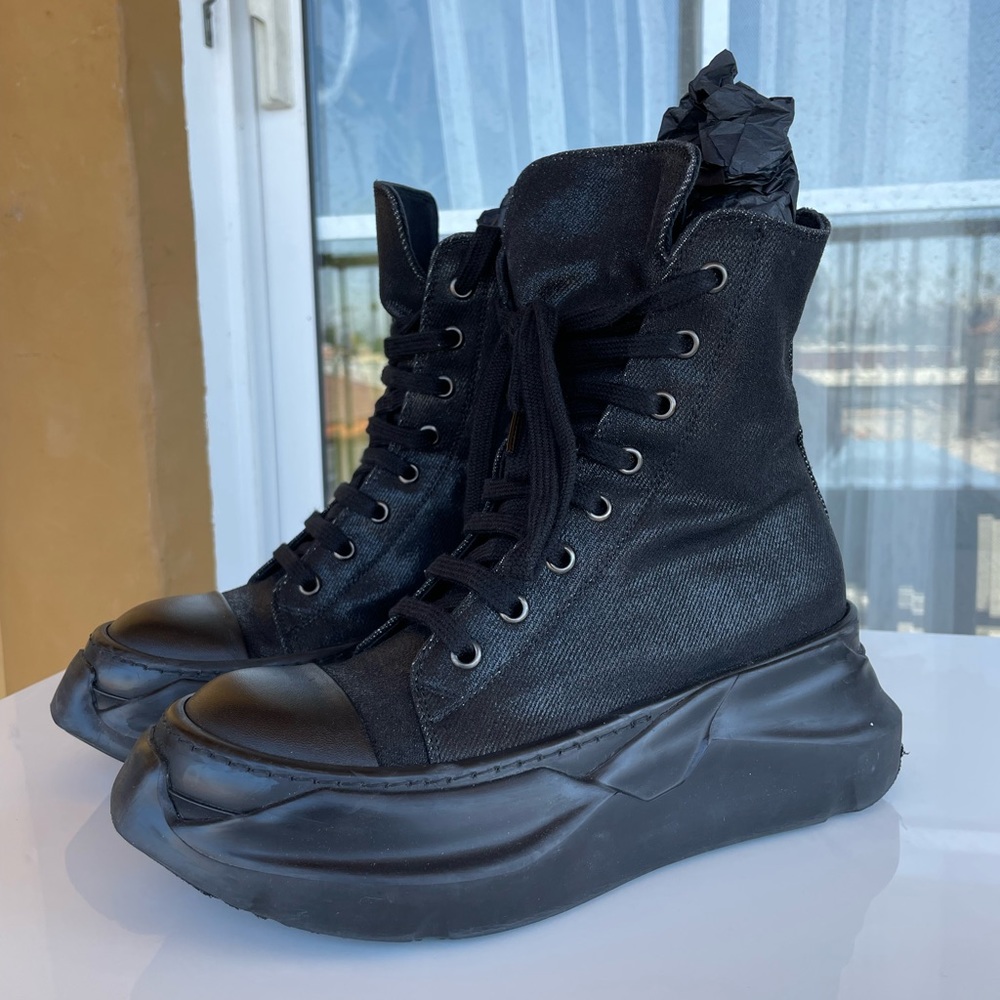 Rick Owens Black Denim Abstract Sneakers 35.5